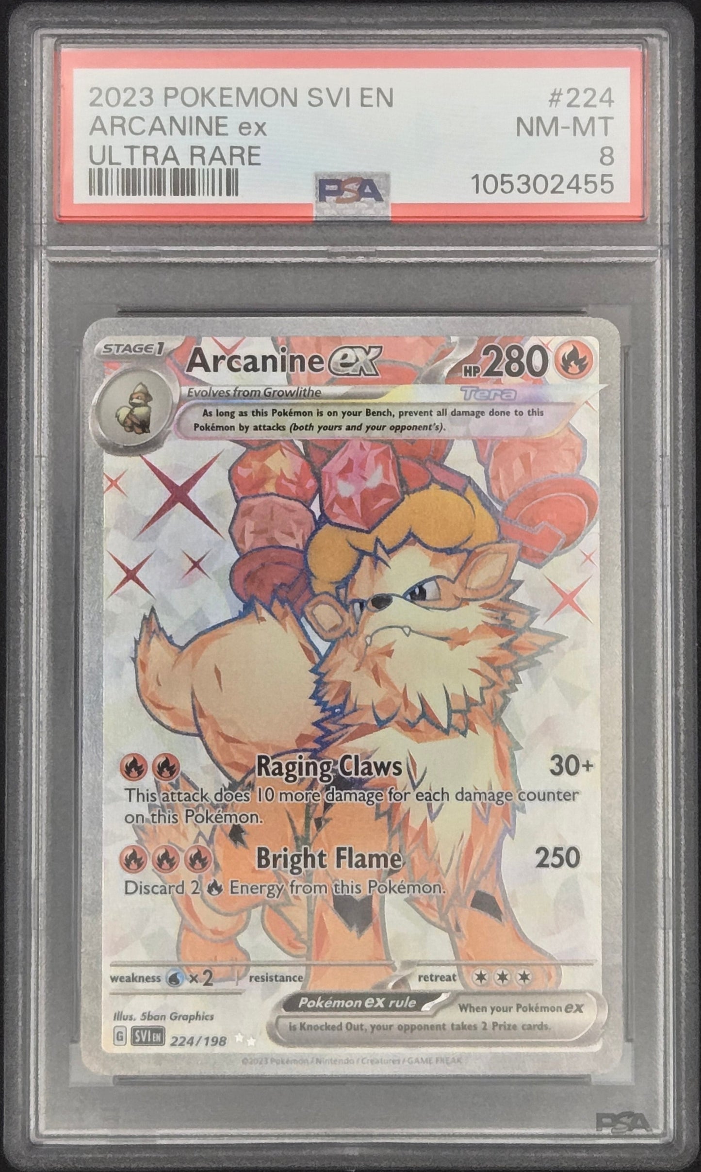 Pokemon TCG: Arcanine ex | Scarlet Violet Base - 224/198 PSA 8