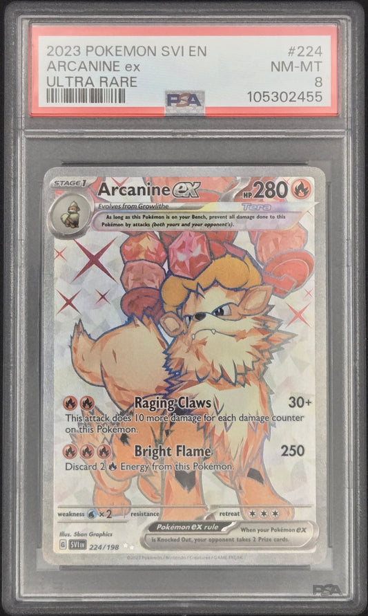 Pokemon TCG: Arcanine ex | Scarlet Violet Base - 224/198 PSA 8