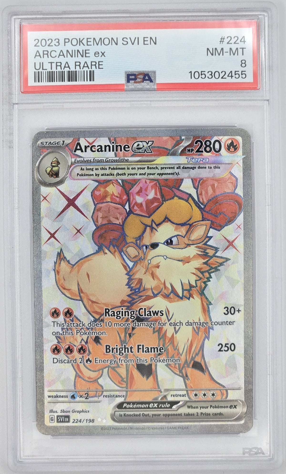 Pokemon TCG: Arcanine ex | Scarlet Violet Base - 224/198 PSA 8