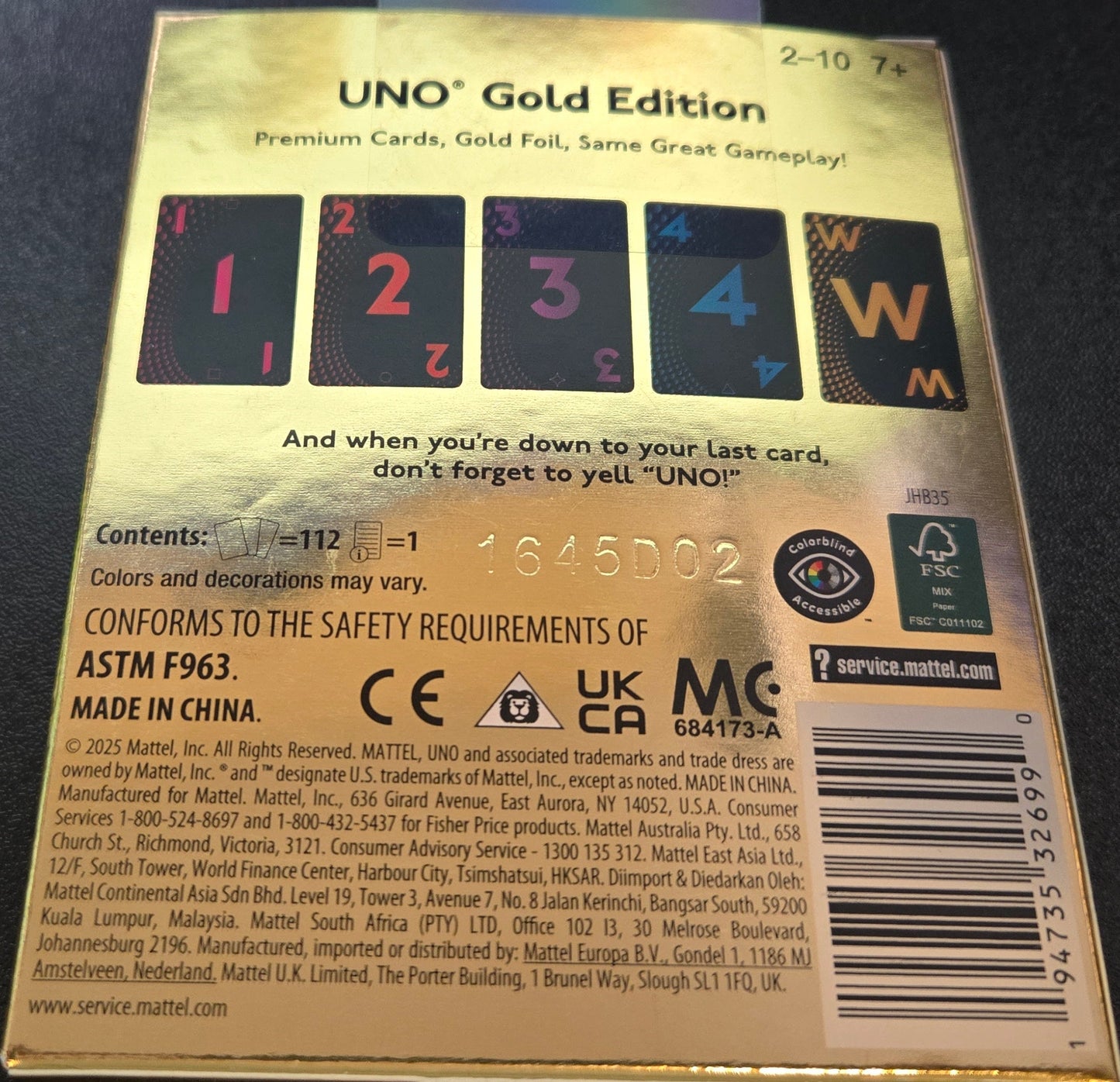 UNO Gold Edition Card Game