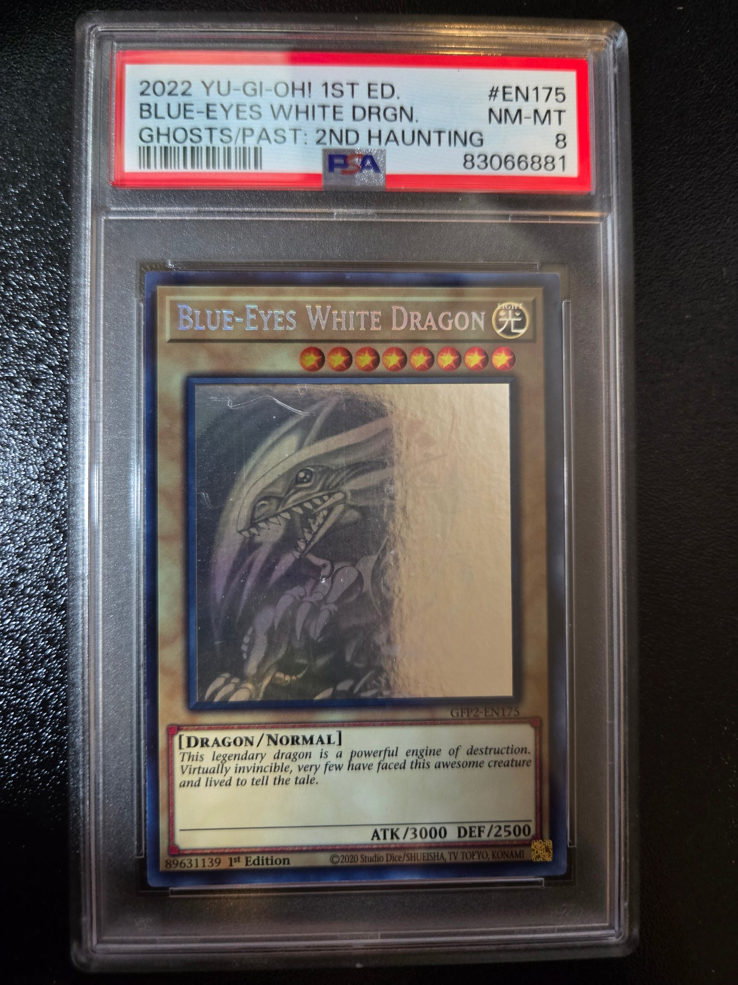 Blue-Eyes White Dragon (Ghost Rare) – Ghosts From the Past: The 2nd Haunting – PSA 8 NM-MT (1st Edition)