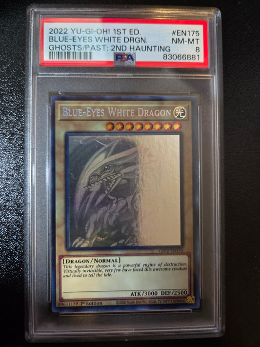 Blue-Eyes White Dragon (Ghost Rare) – Ghosts From the Past: The 2nd Haunting – PSA 8 NM-MT (1st Edition)