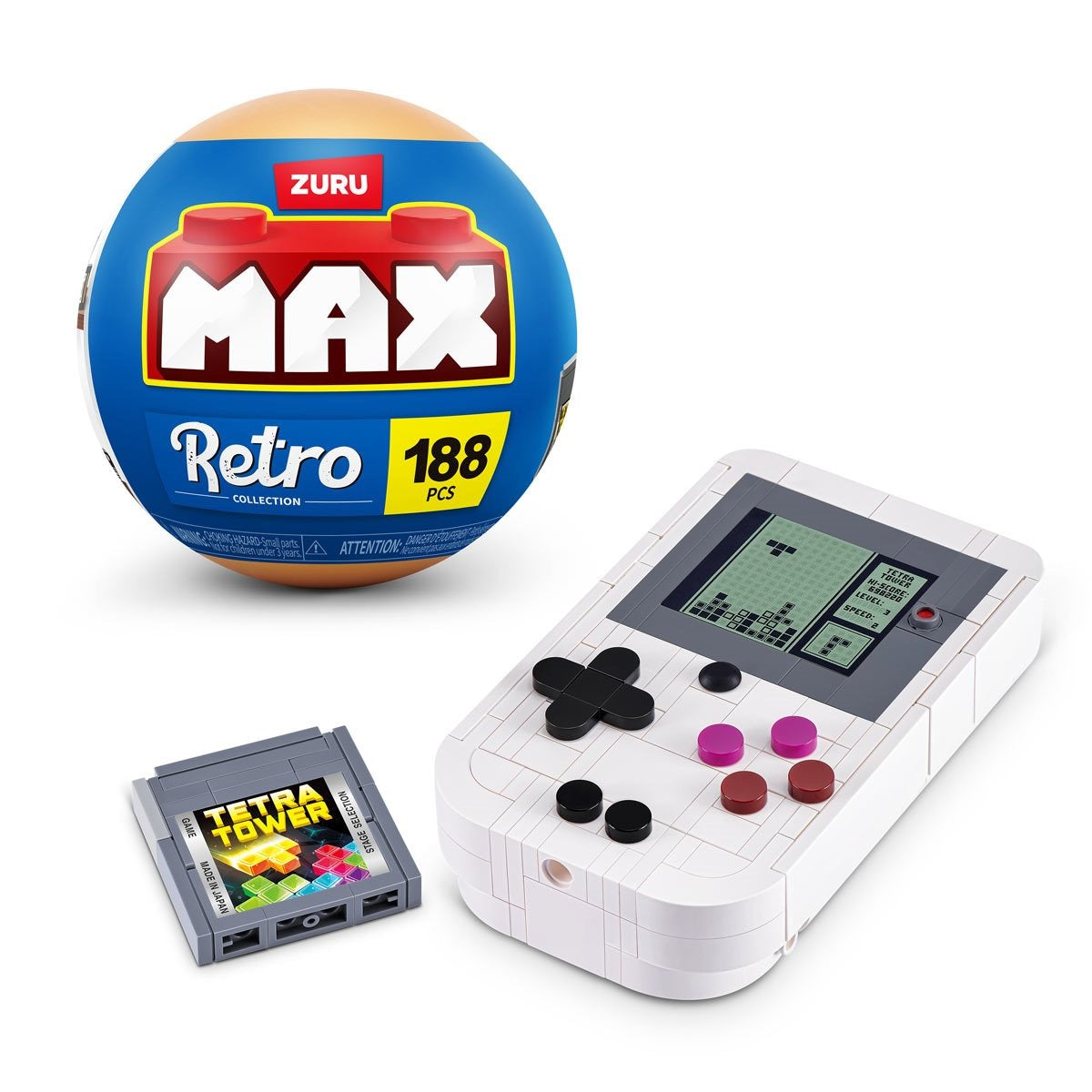 ZURU MAX Bricks - Retro Collection: Tetra Tower Handheld Console (188 Pcs)